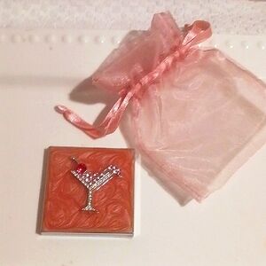 Gorgeous! Crystal &  Rheinstone Martini Compact Mirror with Pink Organza Bag